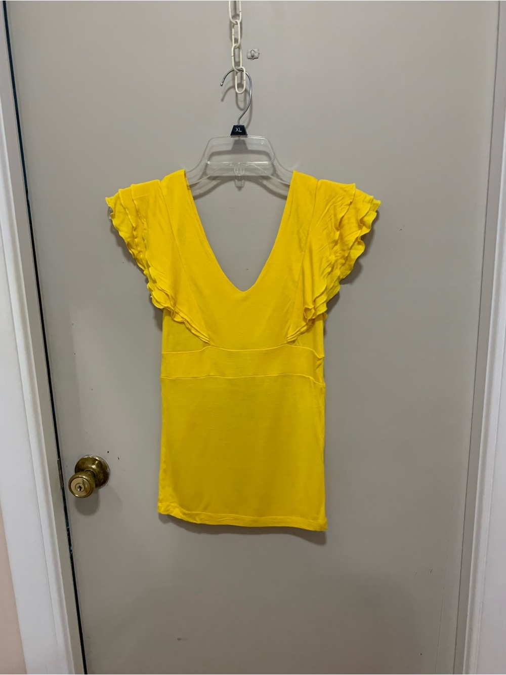 Dots Bright Yellow V-Neck Ruffle Sleeve Tank
